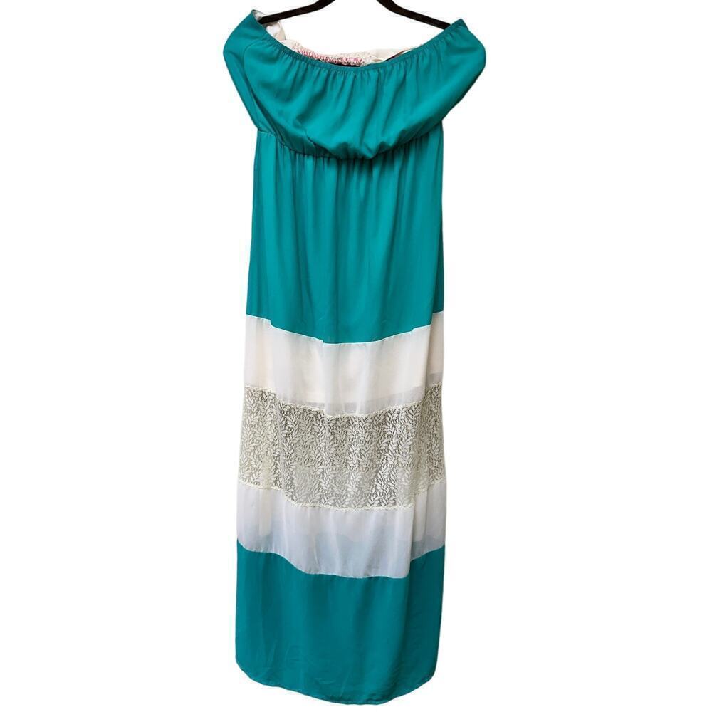 Blue White Lace Colorful Halter Maxi Dress Medium Euro Summer Vacation - Picture 2 of 7